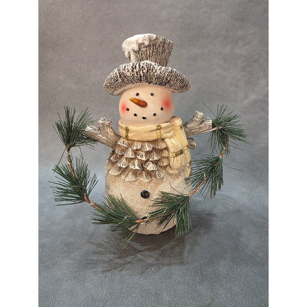 Rustic Snowman Figurine Christmas Decor Resin Pinecone Texture 9.5 Inch